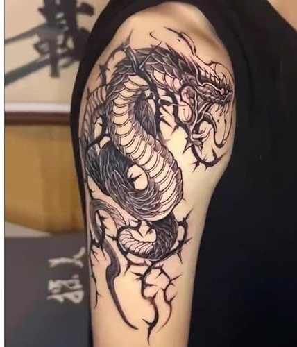 2Pcs Herbal Temporary Tattoos Stickers Fake Tattoos Upper Arm Snake Dark Juice Female Male Semi-Permanent Non-Reflective Waterproof Lasting 2 Weeks