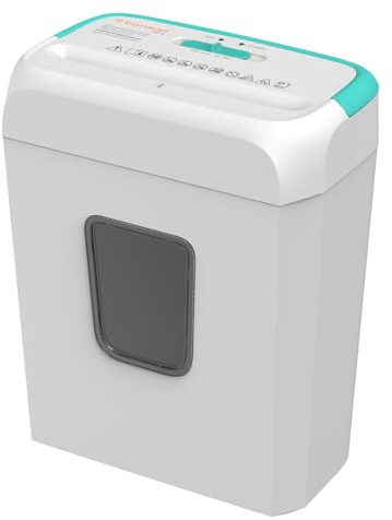 Bonsaii High Security Shredding Paper Shredder, 6-Sheet Cross-Cut, Credit Card Shredder, Home Office, Handle for Document, Mail, Staple, 3.4 Gal Wastebasket, White & Blue