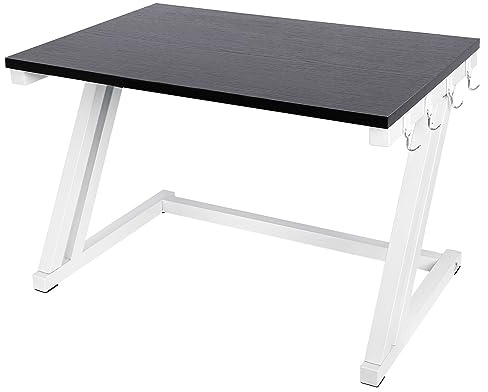 Stabiles Regal aus Holz für Mikrowelle, mit Haken, Halterung für Mikrowelle, 2 Ebenen, Halterung für Küchenarbeitsplatte, 57 x 38 x 38 cm, Weiß + Nussbaum Schwarz