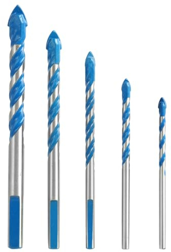 5PCS Concrete Drill Bit Set & Masonry Drill Bit Set with Carbide Tips, Hammer Drill Bits for Brick, Tile, Cement, Plastic, Stone and Wall Drilling, Shockproof Tungsten Carbide, 4-10mm with Storage Box