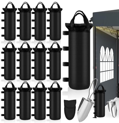 YUJUVI Pesos para Carpas Bolsa de Arena 12 Piezas Saco de Arena y Pala Plegable - 800D Tejido Espesado para Marquesinas Emergentes Tiendas de Campaña Pabellones Sombrillas