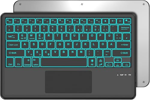 Occtingkind Kabellose Bluetooth Tastatur 12 Zoll mit 7-Farben-Hintergrundbeleuchtung, für iPad & Android, Deutsches QWERTZ Layout, Ohne Touchpad, Tragbare Tastatur für Samsung Tab/Lenovo/iPad, Schwarz