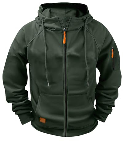 mens hoodies zip up,Hoodies For Men Uk Full Zip Up Casual Hooded Lightweight Jackets Mens With Pockets Comfort Outdoor Solid Color Long Sleeve Hoody Soft Fleece Sweatshirts,Blackish Green #1,4XL