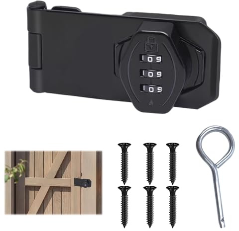 Türriegel Abschließbar, Schwarz Metall Türriegel Mechanisches Passwortschloss Schiebetür Schloss 4 Zoll Überfalle Zahlenschloss für Scheunentür,Badezimmer,Garten,Outdoor Garage,Fenster