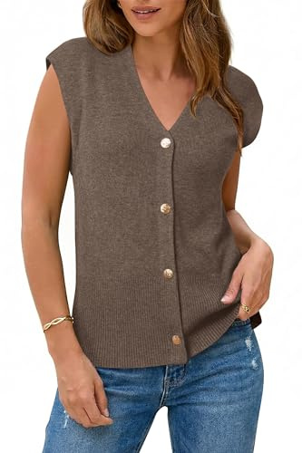 Arach&Cloz Cashmere Sweaters for Women Summer Sleeveless Sweater Vest Tops Wool Blend V Neck Business Casual Outfits Teacher Capsule Wardrobe Trendy 2026 Coffee S