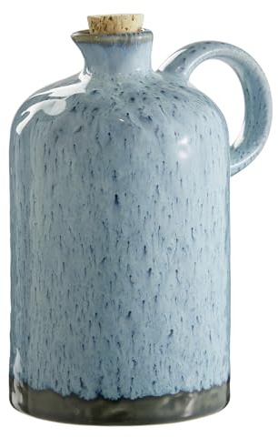 BUTLERS Ölflasche Steinzeug - PORTIMAO - mit Korkverschluss | Farbe Blau - 0,9 l - Menage für Dressing & Essig - Balsamicospender für Soßen & Kräuter - Reaktive Glasur