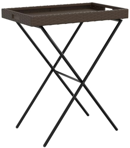GPWERSDF Klappbarer Tisch mit abnehmbarem Tablett aus Poly Rattan, Klappbarer Tabletttisch aus Poly Rattan für Garten und Terrasse als praktischer und tragbarer Klapptisch