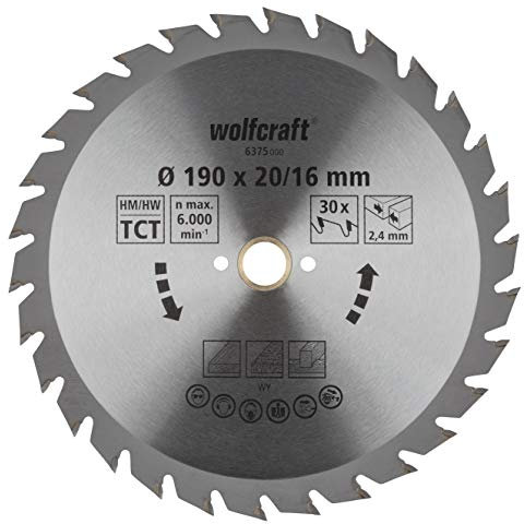 wolfcraft 6375000 | Handkreissägeblatt HM | Serie grün | 30 Zähne | ø190mm | Silber
