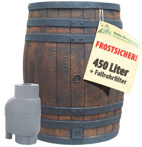 Regntunna regnflöde vattenflöde regnvattenbehållare regnvattenflöde trädgårdsfat (ekfat 450 l med T33 grå)