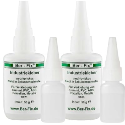Ber-Fix Industriekleber dünnflüssig kapillar – Vorratspack 2x50g | Kapillarwirkung für feine Risse; 2-10 Sekunden; Inhalt: 2x50g