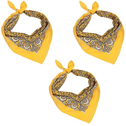 Betz 3-pack Nickituch bandana huvudduk halsduk klassiskt paisleymönster storlek 55 x 55 cm 100 % bomull färg: gul, GUL, 55 x 55 cm