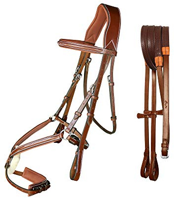 Exion Figur 8 Englische Springtrense mit weicher Polsterung & Gummizügeln | Anatomische Monokrone | Grakle Nasenriemen Mexikanische Trense mit SS-Schnallen | Premium Pferdezaumzeug zum Springen