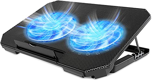 LIENS Laptop Cooling Pad with Adjustable Height Two 5.1 Inches Fan 2 USB Ports Suitable for 12-15.6 Laptops（Black）