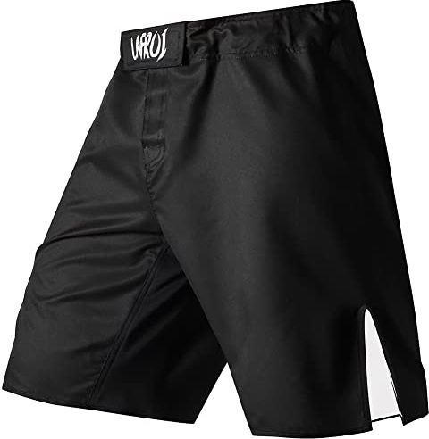 LAFROI Mens MMA Cross Training Boxing Shorts Trunks Fight Wear with Drawstring and Pocket-QJK01(Black,LG)
