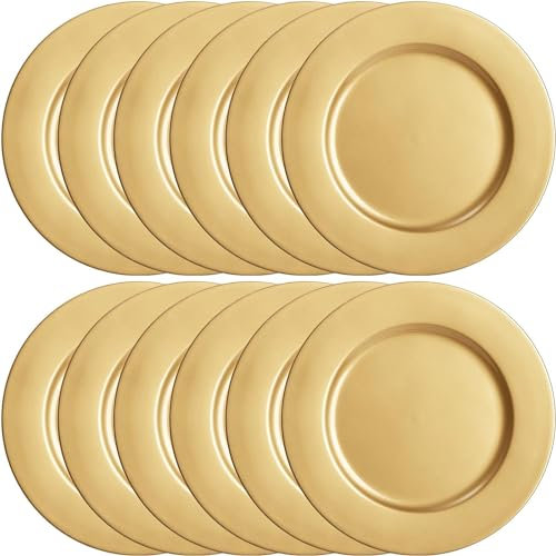 LATERN 12 Pezzi Sottopiatti Dorati Riutilizzabili, 33CM Sottopiatti in Plastica Piatti da Portata Rotondi Grandi per Natale Halloween Nozze Festa Ristorazione Evento Tavolo Decorazione