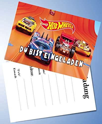 VSW 12 Einladungskarten & 12 Umschläge für Geburtstag Partys und Kindergeburtstag Hot Wheels Nr. 34