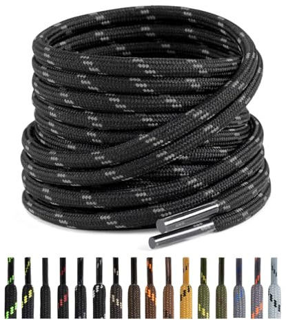 Puzeam Lacci Rotondi per Scarponi [2 Paia], Stringhe Scarpe Resistenti per Stivali da Passeggio, Tondi Lacci per Scarpe da Lavoro, Boot Stringe, Trekking, Montagna - 4.5mm - Nero Grigio 120
