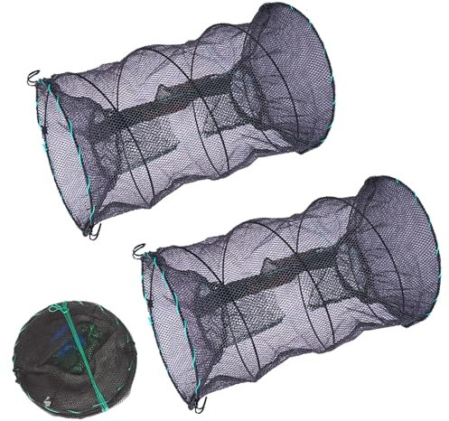 UAPPO 2 Stück krebsreuse faltbar fischreuse reusen für fischfang Aalreuse mit Futtertasche und Öffnung zur Fischentnahme Köderfischreuse für Fisch, Garnelen, Krabbe, Aalre,30x60cm