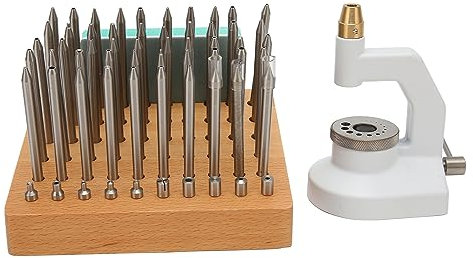 Klockreparation Staking Tool Press Set, Urmaker Jewelling Stans Kit med 50 stansar 10 stakar för urmakare nitning