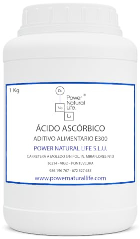 Ácido Ascórbico (Vitamina C) en Polvo | Power Natural Life | Bote 1 kg | Aditivo Alimentario E300, Uso Técnico e Industrial | Antioxidante, Conservante y Agente Tecnológico
