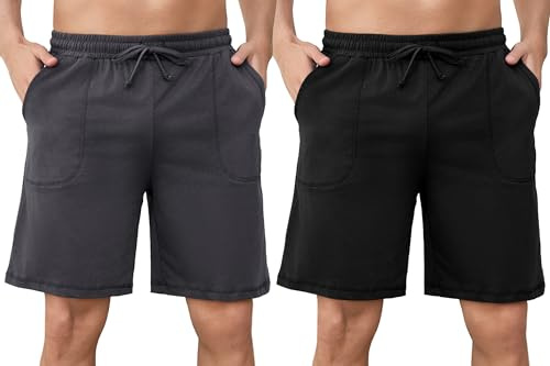 Aseniza Pyjamasshorts för män 2 st herrpyjamas i bomull korta pyjamasbyxor mjuk sömn lediga nattshorts och fickor pyjamas shorts sommar, S–XXL