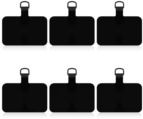 lasuroa 6pcs Phone Lanyard Tether Tabs, Universal Adhesive Free Replacement Patches for Phone Strap Compatible with iPhone Android & Other Smartphones (Black)
