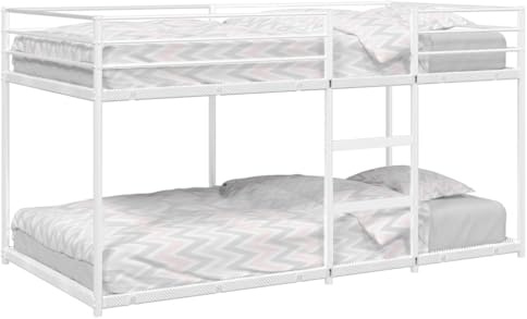 Teenpull Våningssäng av stål, vit, utrymmesbesparande, 100 x 190 cm, robust dubbelsäng med stege, fallskydd för barnrum, sovrum, möbler