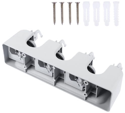 Operitacx Soporte de Pared para Escobas con Colgador, Organizador Perforado para Escobas Y Trapeadores, para Garaje, Baño, Inodoro, 3 Ranuras Y 4 Ganchos.