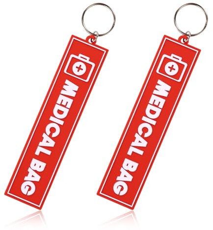 2pcs Medical Alert Tags for Bags, Double-Sided Medical Equipment Luggage Tags with Key Ring Respiratory Supplies Keychain Label for Backpack Suitcase & Travel Gear (Red)