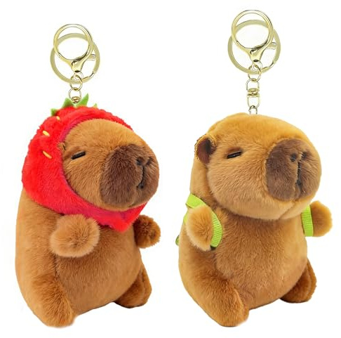 MUYAPAY 2 Piezas Llaveros de Peluche Capybara, Peluche Capibara Juguetes Realistas, Capibara Colgantes para Mochila Adecuado Como Regalo de Fiesta, Graduación o Cumpleaños