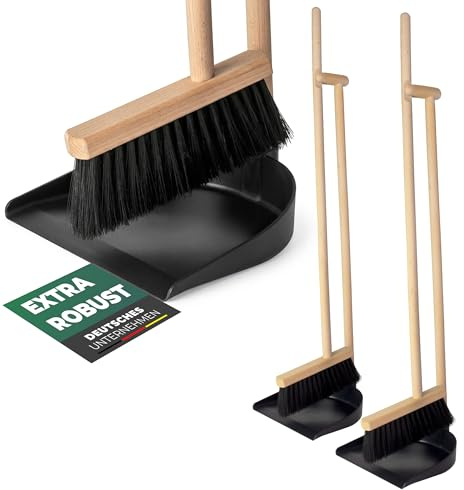 Novaliv Juego de 2 recogedores – Escoba y pala de madera 92 cm, mango largo, juego de barrido para 2 habitaciones