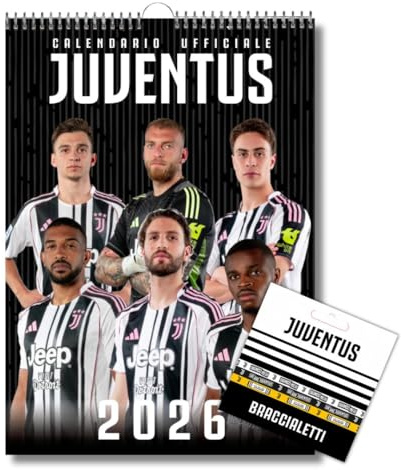EURO PUBLISHING Calendario Verticale Juventus 2026 + tris braccialetti cm 29x42 - prodotto Ufficiale