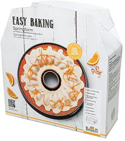 Birkmann, Easy Baking, runde Springform 28 cm, mit zwei austauschbaren Böden, Flach- und Rohrboden, hohem Rand, antihaft, auslaufsicher, 881051