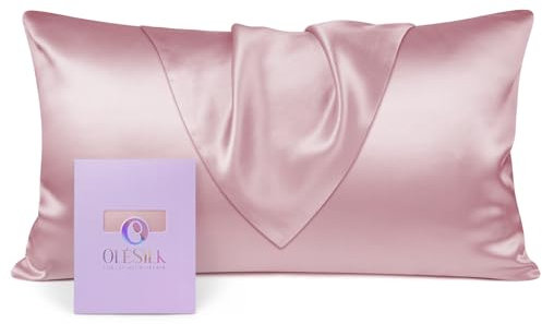 OLESILK Seide Kissenbezug Kissenhülle Haar- und Hautpflege mit Verstcktem Reißverschluss 19 Momme 1 Stück Lotos 40x80cm