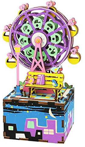 ROBOTIME DecoBay 3D-Spieluhr, bewegliche Holzpuzzle, DIY-Modell-Kits, Handarbeit, Spieluhr (Ferrisrad)