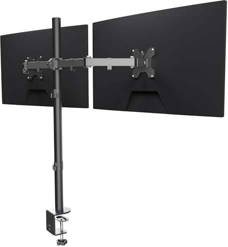 Soporte 2 Monitores Doble para 13-27 Pulgadas LED/LCD (80cm de Altura), VESA 75/100 mm, Giro de 90° y Rotación de 360°, Pantalla Ordenador - MD6842