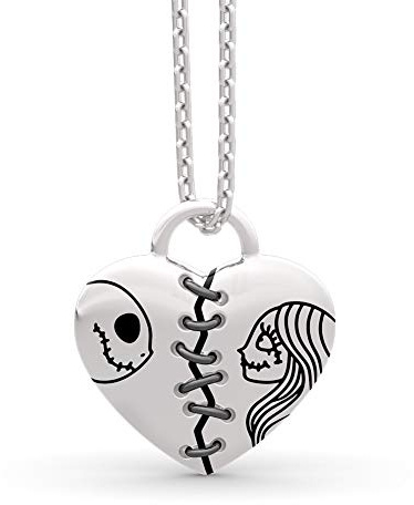 Jeulia Kette Damen 45CM Herz Halskette 925 Sterlingsilber Jack Sally Anhänger Halskette mit Geschenkverpackung Geschenke für Party Jubiläum Geburtstag Halloween