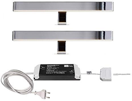 2er Bundle - LED Möbelaufbauleuchte SPIEGEL LINE II, IP44, 12V DC, 12W 3000K 550lm 120°, Chrom