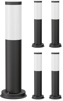 ledscom.de 5x Pollerleuchte PORU schwarz für außen, Edelstahl, rund, 38,5cm, inkl. E27 Lampe max. 963lm warm-weiß 3-Stufen Dimmen ohne Dimmer
