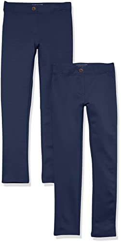 Amazon Essentials Pantalon à coupe ajustée en tissu ponte tricoté - Uniforme Fille, Lot de 2, Bleu Marine, 4 ans