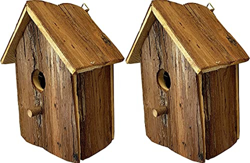 Selections Wooden Birdhouse Nest Box with Bark Exterior to Blend in with Vegetation for Protection - Pack of 2