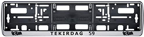 Auto Kennzeichenhalter in der Farbe Silber/Schwarz Nummernschildhalterung Auto, Nummernschildhalter Türkei Flagge 59 Tekirdag 2 Stück