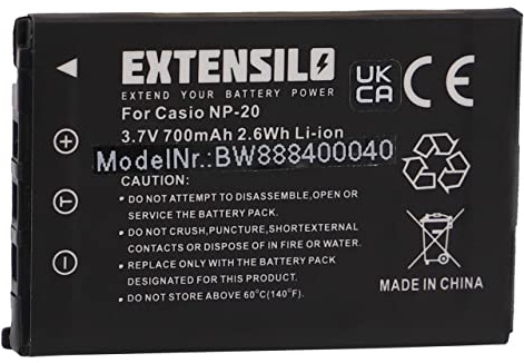 EXTENSILO batteria sostituisce Casio NP-20 per fotocamera digitale DSLR (700mAh, 3,7V, Li-Ion)