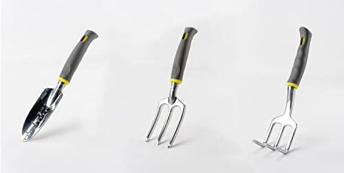 Lot de 3 outils de jardin - Suan - Fourche, râteau à fleurs et transplantoir - En aluminium