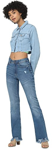 ONLY ONLWONDER LS Cropped DNM Jacket GUA Blouson, Bleu Jeans Clair, M Femme