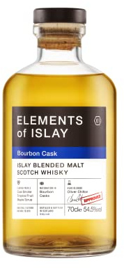 ELEMENTS OF ISLAY - Bourbon Cask - Blended Malt Whisky - 54.5% Alcool - Origine : Ecosse/Islay - Tourbe puissante - Notes de Feux de camps, pomme cuites - 70 cl
