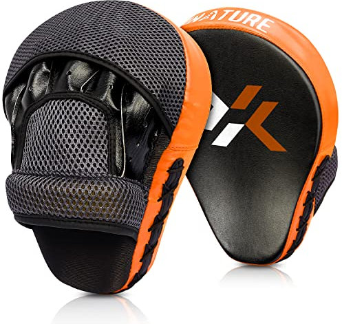Pratzen Boxen mit hochwertiger Polsterung - 1 Paar Kickboxen Boxpratzen für optimale Schlagdämpfung,Trainerpratzen Boxing Pad für Männer Frauen (Orange)