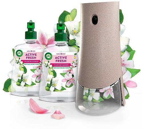 Air Wick Spray Automático Sin Aerosol, Ambientador Hogar Fragancia Flor de Jazmín, 1 Aparato, 2 Recambios, 24 x 7 Active Fresh Neutralizador de Olores, hasta 70 Días de Frescor