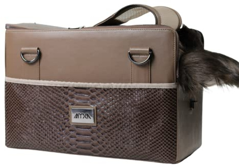 MYXA Classi Hundetasche Hundetragetasche Flugtasche mit abnehmbaren Dachnetz (Brown Snake, inkl. 360° Einschubfächer)