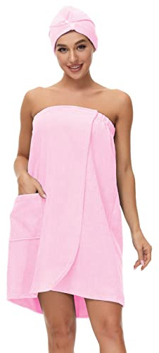 Verve Jelly Women Bath Wrap Towel for Spa Shower Adjustable Robe Strapless Bathing Towel Soft Microfiber Bathrobes Wrap with Hair Turban